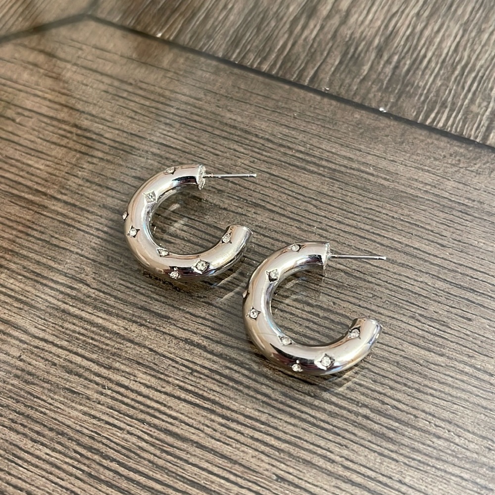 Jane Marie Silver Tubular Hoop/Clear Crystals - Picture 3 of 17